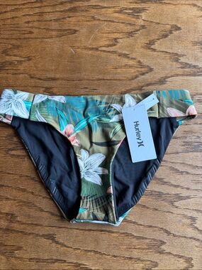 Hurley Olive Green Tropical Floral Bikini Bottoms with Black Lining